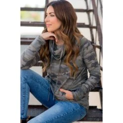 Camo Cowl Neck Pocket Sweatshirt -Women's Clothing Store BB 0785 ca613d0f 9a38 47d7 861a 13f18ce5160c
