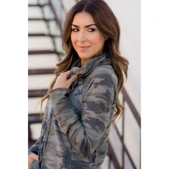 Camo Cowl Neck Pocket Sweatshirt -Women's Clothing Store BB 0800