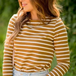 Striped Cotton Long Sleeve Tee 30 Striped Cotton Long Sleeve Tee -Women's Clothing Store BB 0823 189507