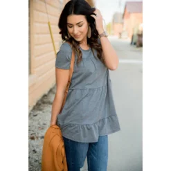 Tiered Ruffle Bottom Tee 17 Tiered Ruffle Bottom Tee -Women's Clothing Store BB 0924