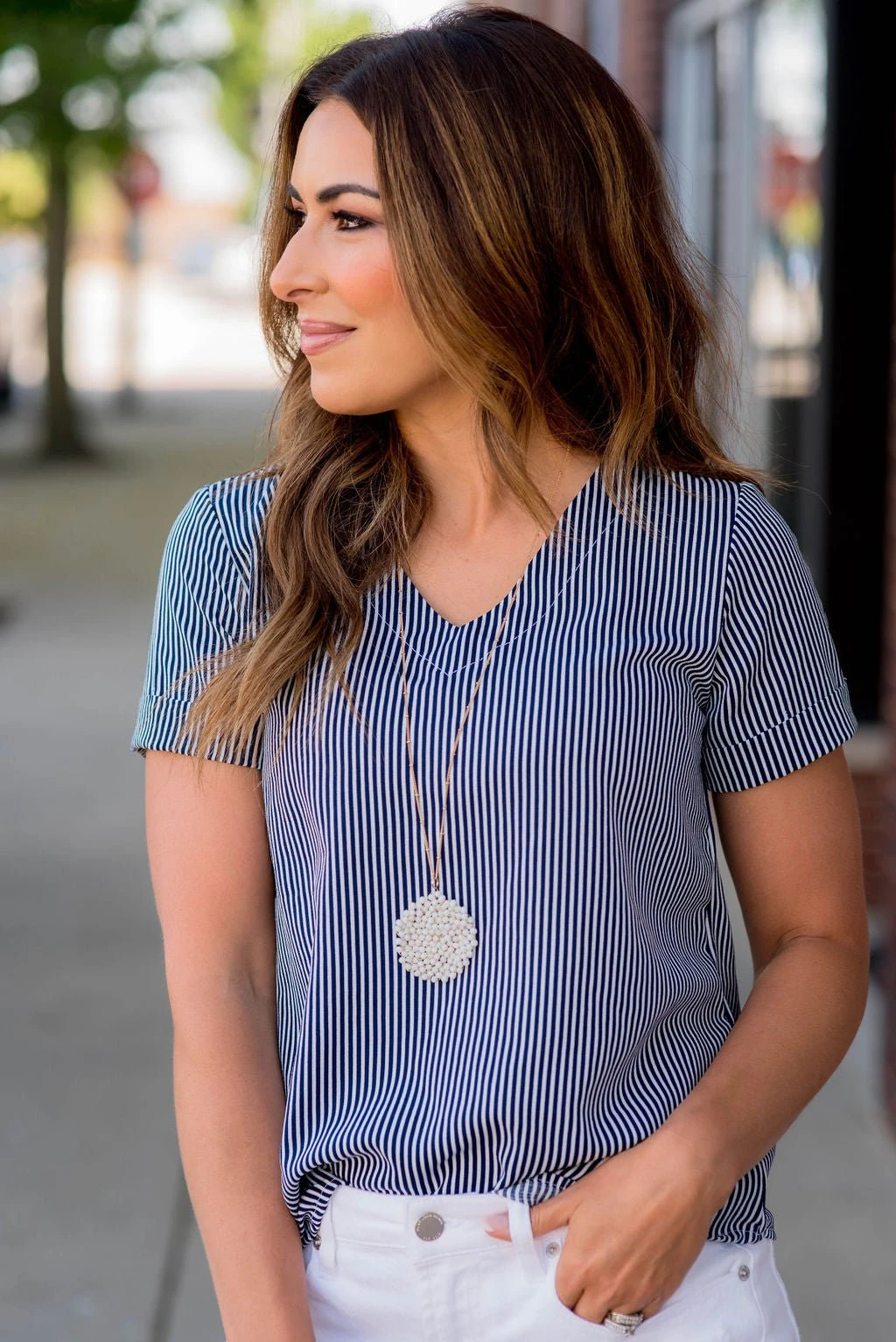 Vertical Striped Cuffed Sleeve Tee 4 Vertical Striped Cuffed Sleeve Tee - Image 4