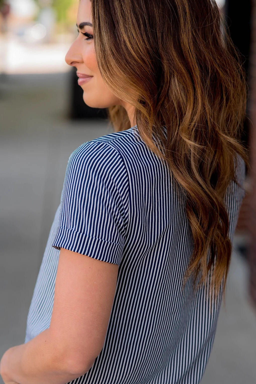 Vertical Striped Cuffed Sleeve Tee 5 Vertical Striped Cuffed Sleeve Tee - Image 5