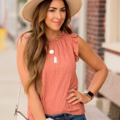 Subtle Textured Ruffle Trim Tank
