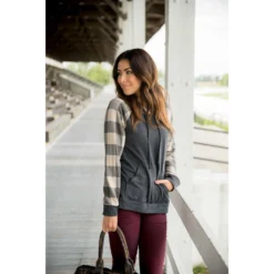 Buffalo Plaid Baseball Hoodie -Women's Clothing Store BB 0962