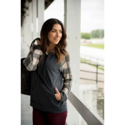Buffalo Plaid Baseball Hoodie -Women's Clothing Store BB 0965