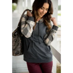 Buffalo Plaid Baseball Hoodie -Women's Clothing Store BB 0971