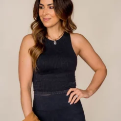 Cropped Ribbed Halter Tank