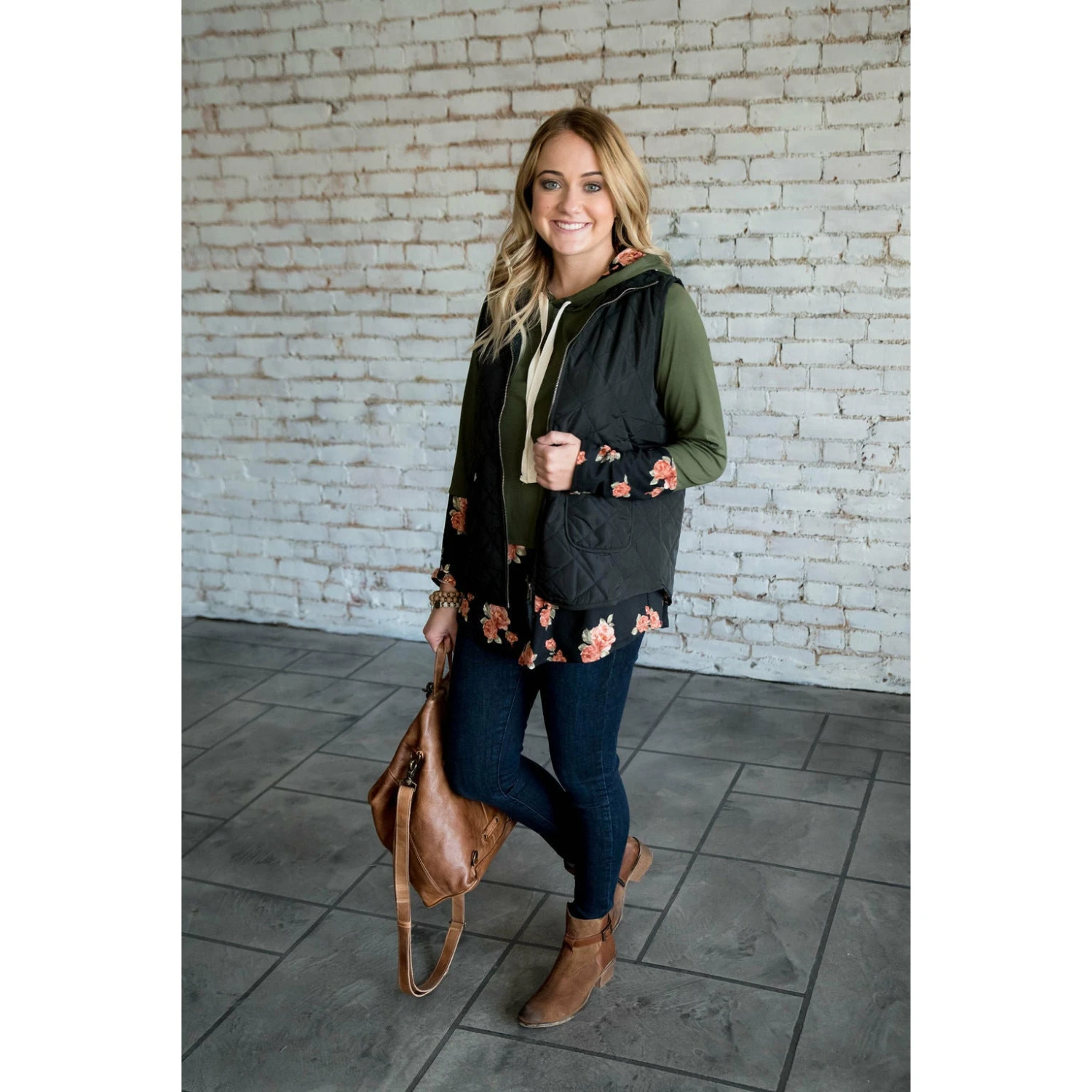 Olive Floral Tipped Hoodie 2 Olive Floral Tipped Hoodie - Image 2