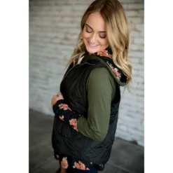 Olive Floral Tipped Hoodie 6 Olive Floral Tipped Hoodie -Women's Clothing Store BB 0994