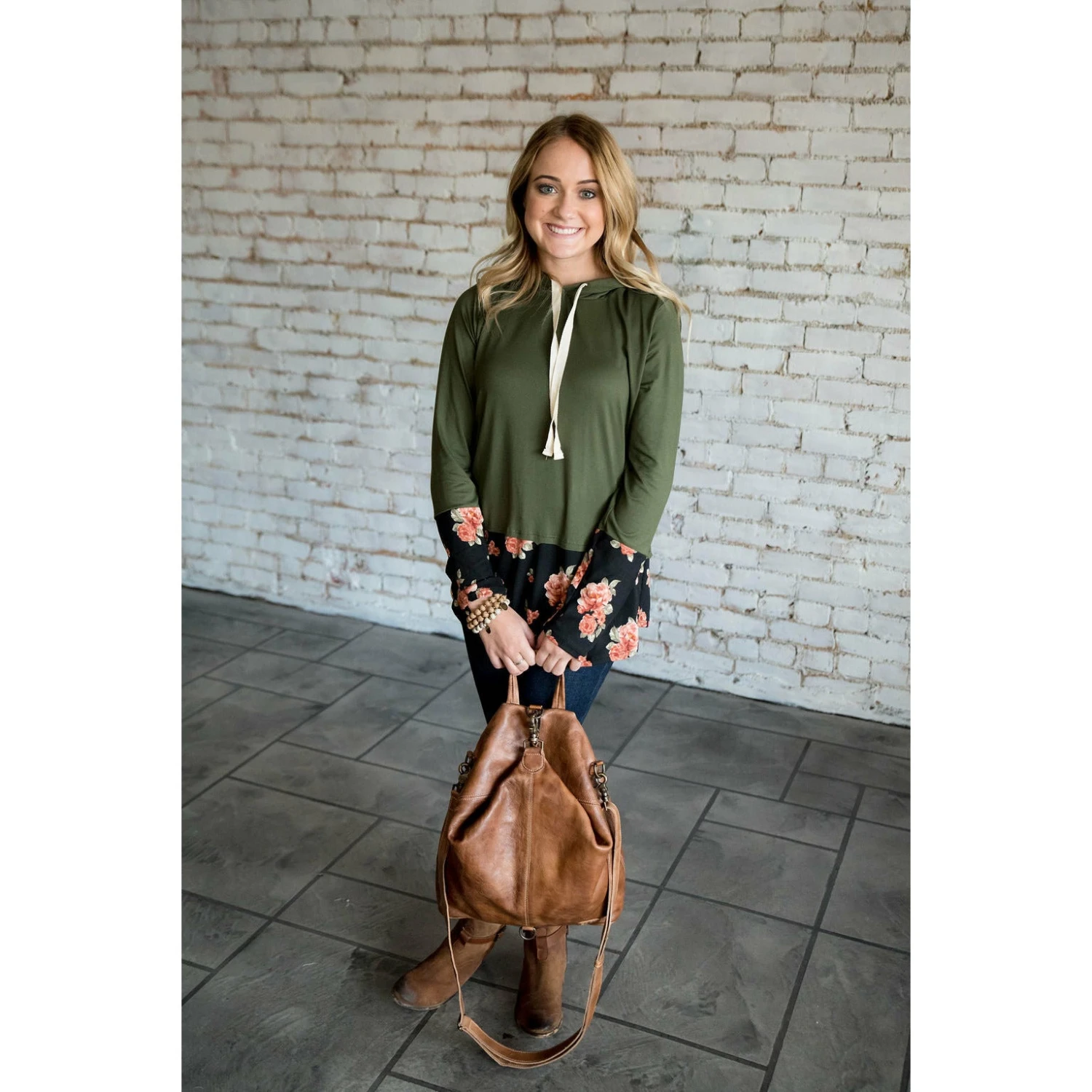 Olive Floral Tipped Hoodie 1 Olive Floral Tipped Hoodie