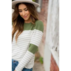 Striped Color Blocked Long Sleeve Tee -Women's Clothing Store BB 1017 ae217ca4 b2cc 41d8 bf23 00dbd5776063