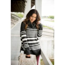 Touch Of Color Striped Cowl Neck Sweater -Women's Clothing Store BB 1035