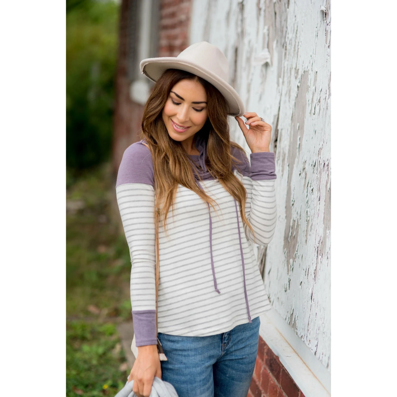 Solid Shoulder Striped Cowl Neck Sweatshirt 6 Solid Shoulder Striped Cowl Neck Sweatshirt - Image 6