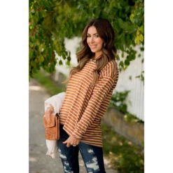 Striped Button Back Slit Tee -Women's Clothing Store BB 1078 2605a3d0 2f1c 4a4d b8f0 60478c8c3b19