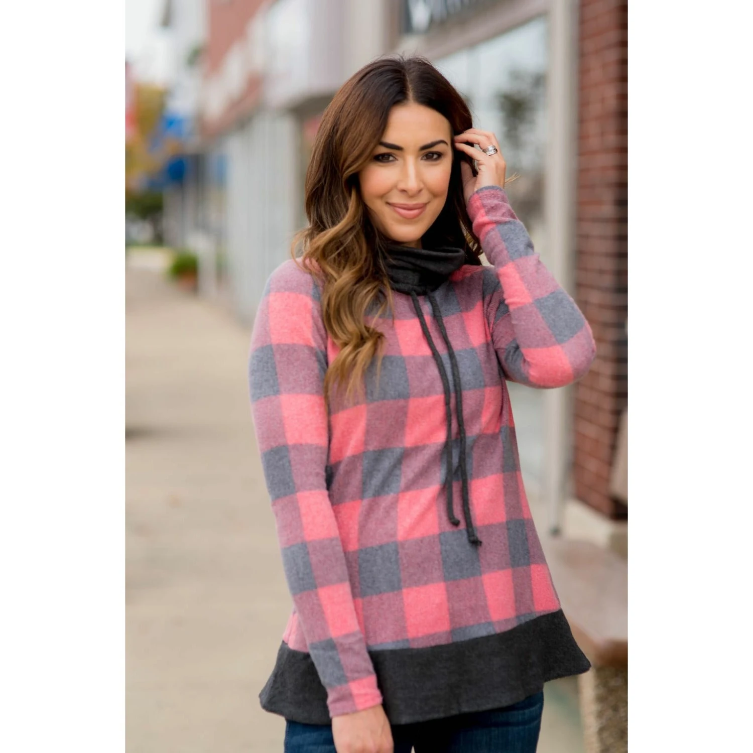 Buffalo Plaid Flutter Bottom Cowl Neck 4 Buffalo Plaid Flutter Bottom Cowl Neck - Image 4