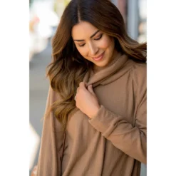 Ribbed Cowl Neck Long Sleeve Sweater Tee -Women's Clothing Store BB 1128 f367c110 51e1 4134 bfc7 7cdaba9cf40b