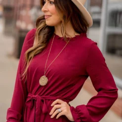 Cinched Long Sleeve Tie Dress -Women's Clothing Store BB 1129 c57c8803 0736 494d 9953 e85d58bef948 524855