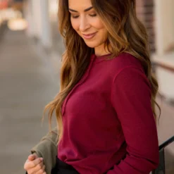 Stitched Trim Waffle Henley -Women's Clothing Store BB 1156 d845b3cc 6683 4878 a8f8 3197f472a591 847728