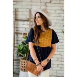 Printed Top Solid Peplum Sleeve Blouse -Women's Clothing Store BB 1185 ee432531 b498 47b8 b7b7 9f64f5ac9850