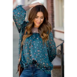 Solid Trim Patterned Blouse -Women's Clothing Store BB 1196