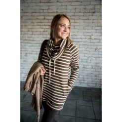 Striped Cowl Neck Sweatshirt Tunic -Women's Clothing Store BB 1204