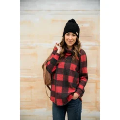 Buffalo Plaid Cowl Neck Sweater -Women's Clothing Store BB 1209