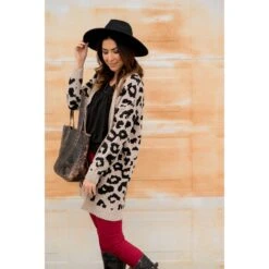 Solid Trimmed Leopard Cardigan -Women's Clothing Store BB 1222 e3535cf7 16b7 47c3 9826 7ae7851abe10