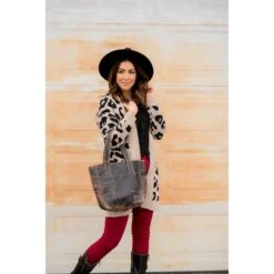 Solid Trimmed Leopard Cardigan -Women's Clothing Store BB 1224 bf339165 dacc 4e0d b34e 2b6fd250ab47