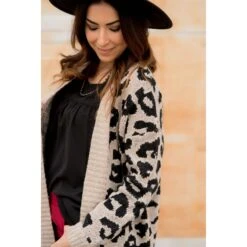 Solid Trimmed Leopard Cardigan -Women's Clothing Store BB 1230 cfb49fbb 3ad7 43d0 87a6 6070ae8612c0