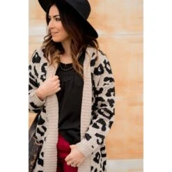 Solid Trimmed Leopard Cardigan -Women's Clothing Store BB 1232 fd6a6c59 f0c5 473a b597 dec7ee3d5dc1