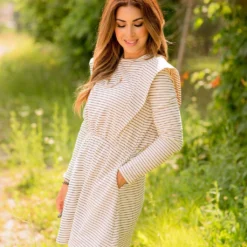 Striped Ruffle Accented Long Sleeve Dress -Women's Clothing Store BB 1269 e61ea2d7 847a 4621 a13b a35433ebbf32 843523