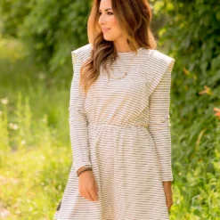 Striped Ruffle Accented Long Sleeve Dress