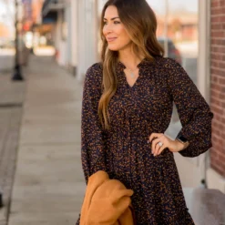 Splattered Long Sleeve Cinched Dress -Women's Clothing Store BB 1275 04f2fa57 34a6 417a 9103 ddc435615191 932328