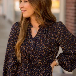 Splattered Long Sleeve Cinched Dress -Women's Clothing Store BB 1286 17f2bfde bee8 41ca a666 d749f62ff508 647567