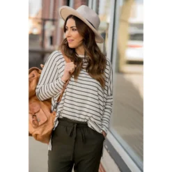 Striped Side Slit Long Tee -Women's Clothing Store BB 1299 a298a1ca a9a0 487a 8fab 4b81ce1f811a