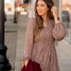 Splattered Long Sleeve Cinched Dress