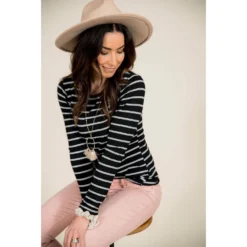 Dual Striped Long Sleeve Tee -Women's Clothing Store BB 1324