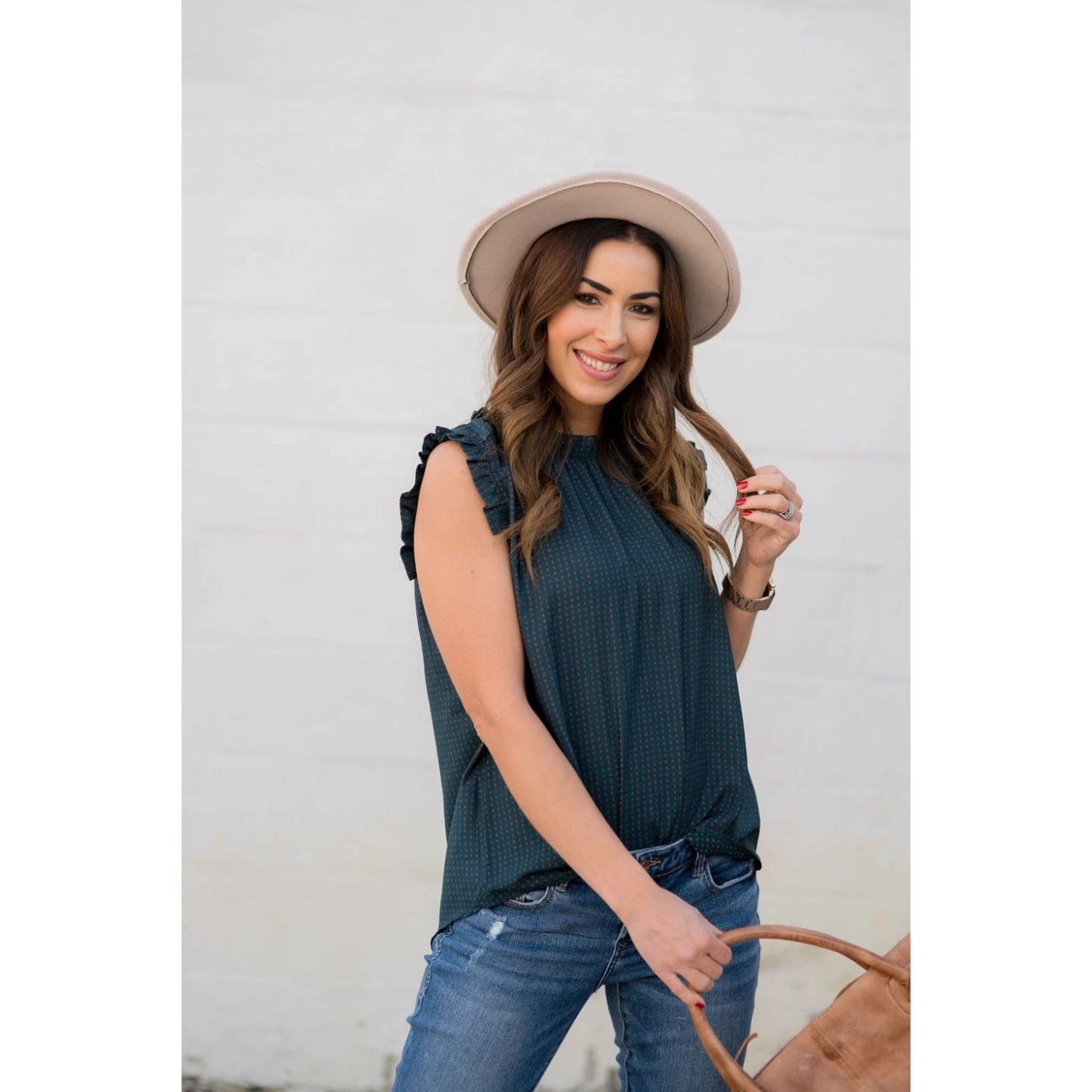 Printed Ruffle Sleeve Cinch Neck Tank 4 Printed Ruffle Sleeve Cinch Neck Tank - Image 4