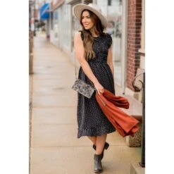 Smocked Diamond Pattern Midi Dress -Women's Clothing Store BB 1350 108db9e9 d15d 4a54 8df8 77390bd70770