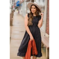 Smocked Diamond Pattern Midi Dress -Women's Clothing Store BB 1354 e4730bae 07ac 4681 8c87 aee5816a3708