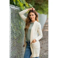 Thin Striped Cardigan-Cream -Women's Clothing Store BB 1406
