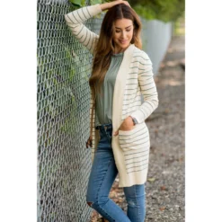 Thin Striped Cardigan-Cream -Women's Clothing Store BB 1408