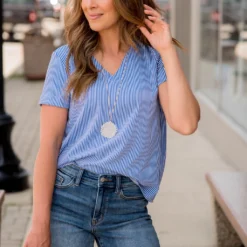 Vertical Striped Cuffed Sleeve Tee 21 Vertical Striped Cuffed Sleeve Tee -Women's Clothing Store BB 1409 0431e5db dc73 4b41 a00e 0ecd572643e8 179961