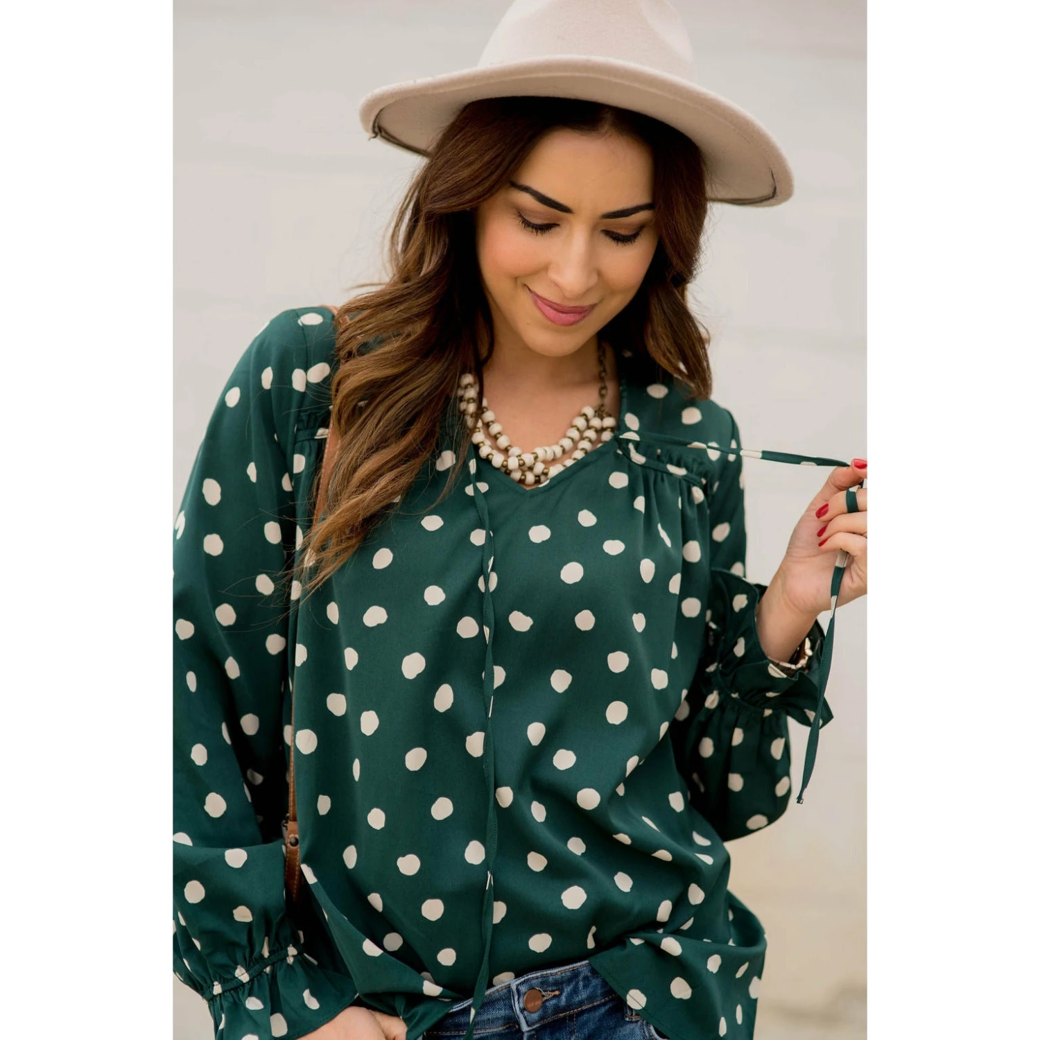 Polka Dot Drawstring Blouse 4 Polka Dot Drawstring Blouse - Image 4