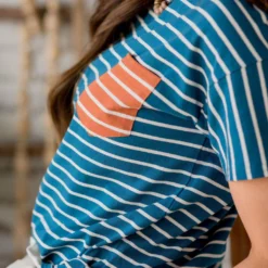 Contrasting Striped Pocket Tee -Women's Clothing Store BB 1412 6734ff73 0dea 42ac 82cb fcfb16a4ae11