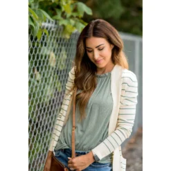 Thin Striped Cardigan-Cream -Women's Clothing Store BB 1415