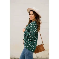 Polka Dot Drawstring Blouse 21 Polka Dot Drawstring Blouse -Women's Clothing Store BB 1418