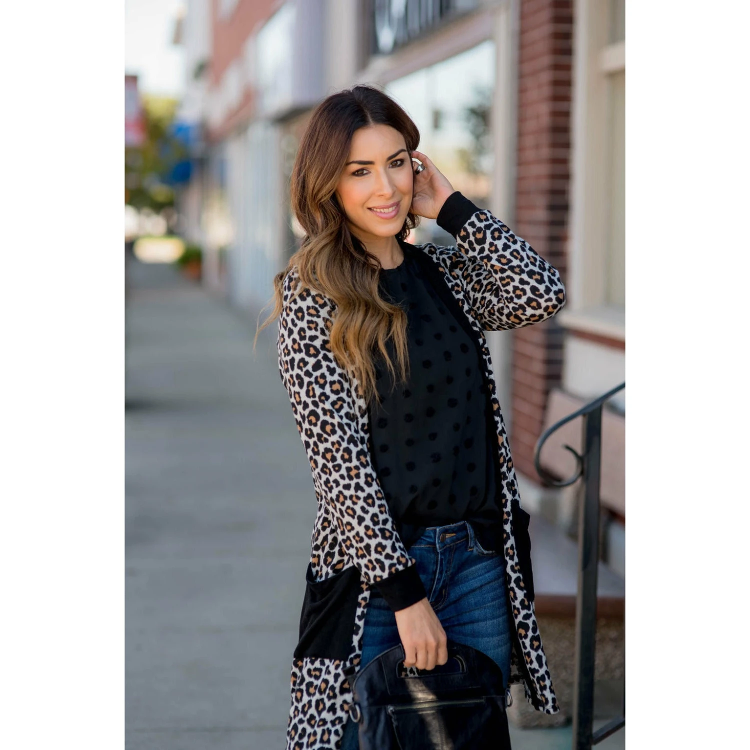 Mini Leopard Solid Trim Tunic Cardigan 8 Mini Leopard Solid Trim Tunic Cardigan - Image 8