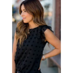 Swiss Dot Ruffle Sleeve Tank -Women's Clothing Store BB 1460 bf26110b 14cc 46b7 bd62 254c585b0486