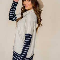 Trimmed Cowl Neck Sweatshirt -Women's Clothing Store BB 1464 500601